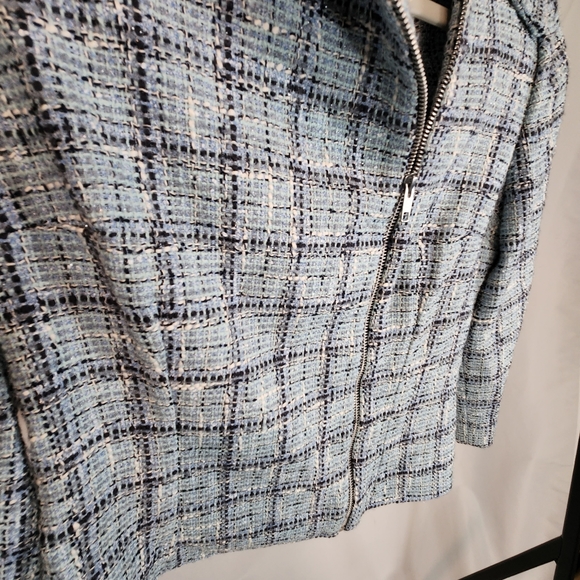 Vika Women's Small Dress Jacket Coat Tweed Cashmere Blue White NWT $398 Zip - Picture 4 of 14